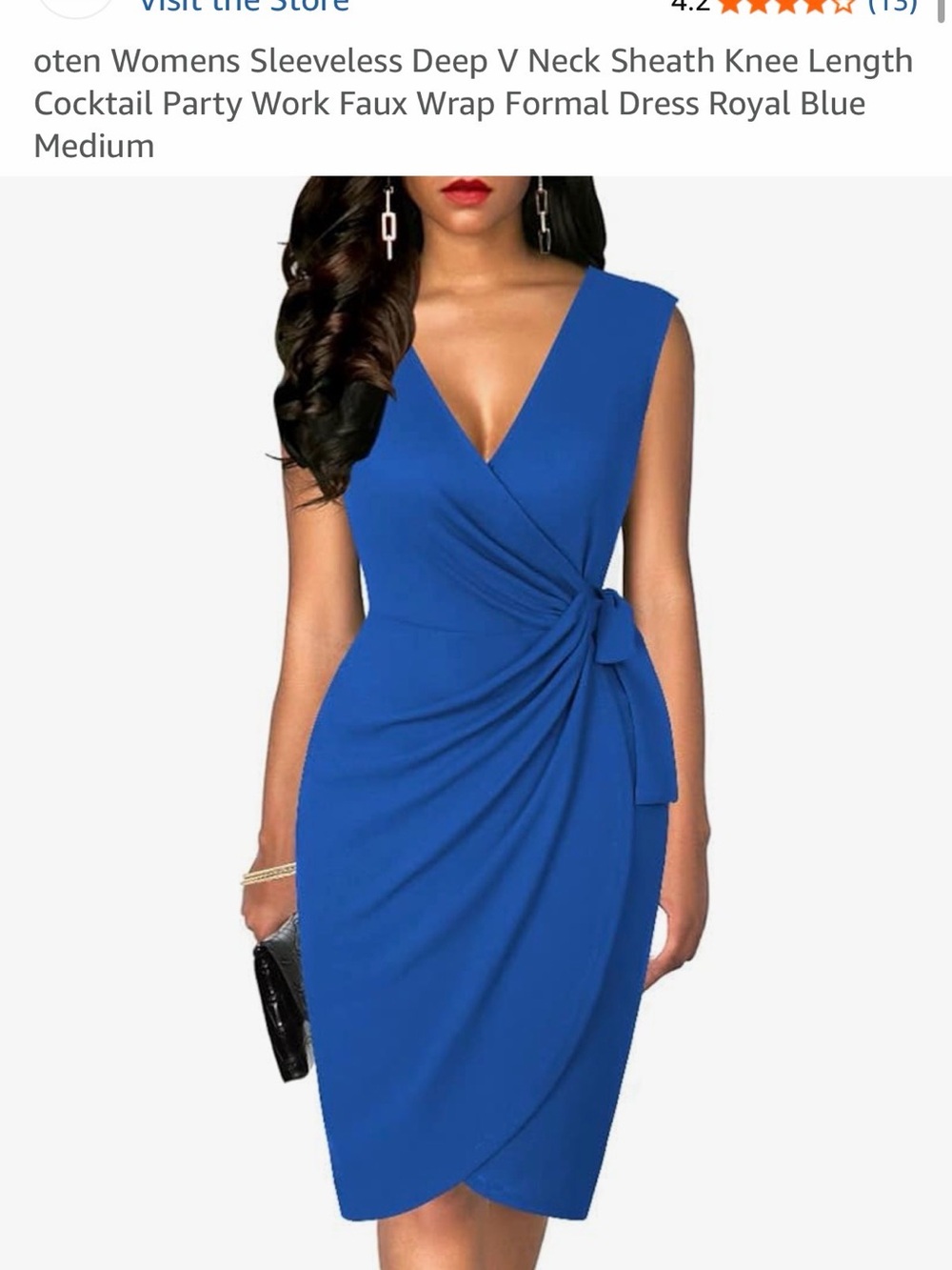 Sleeveless V-Neck Faux Wrap Sheath Dress - Royal Blue